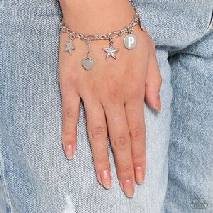 Silver Charm Bracelet with Stars and Heart